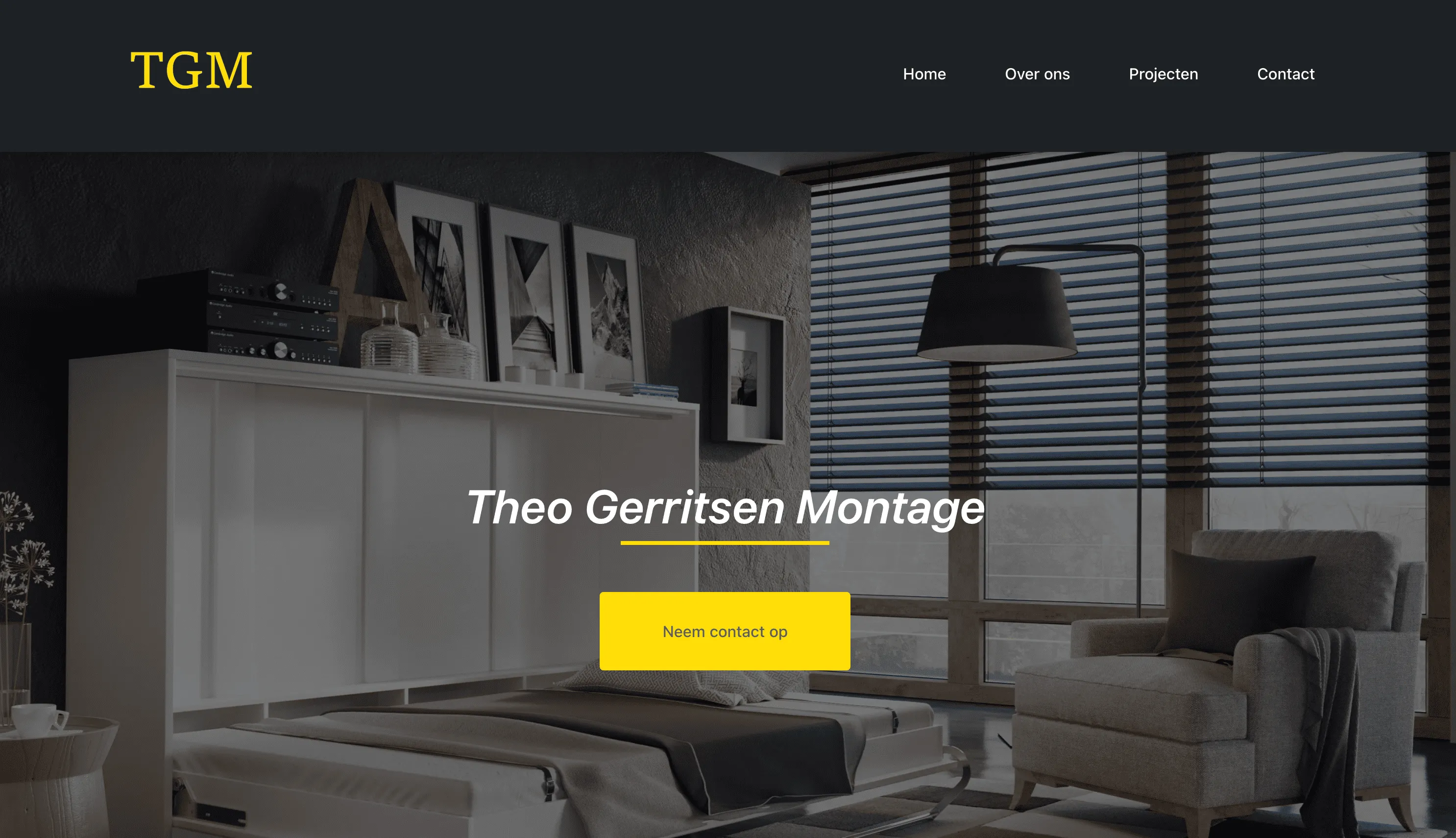 Screenshot van de TGMontage homepage