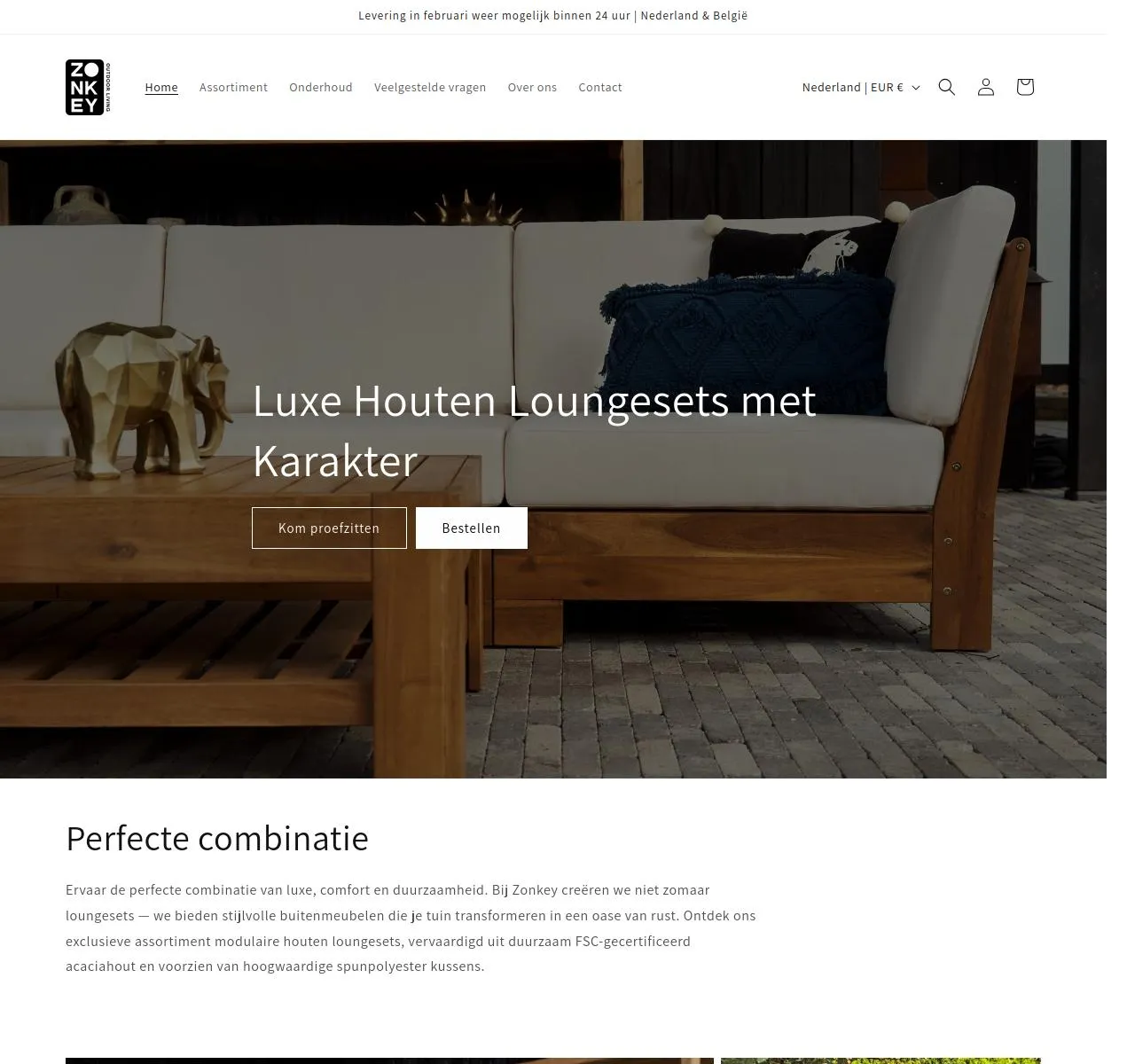 Screenshot van de Zonkey webshop homepage